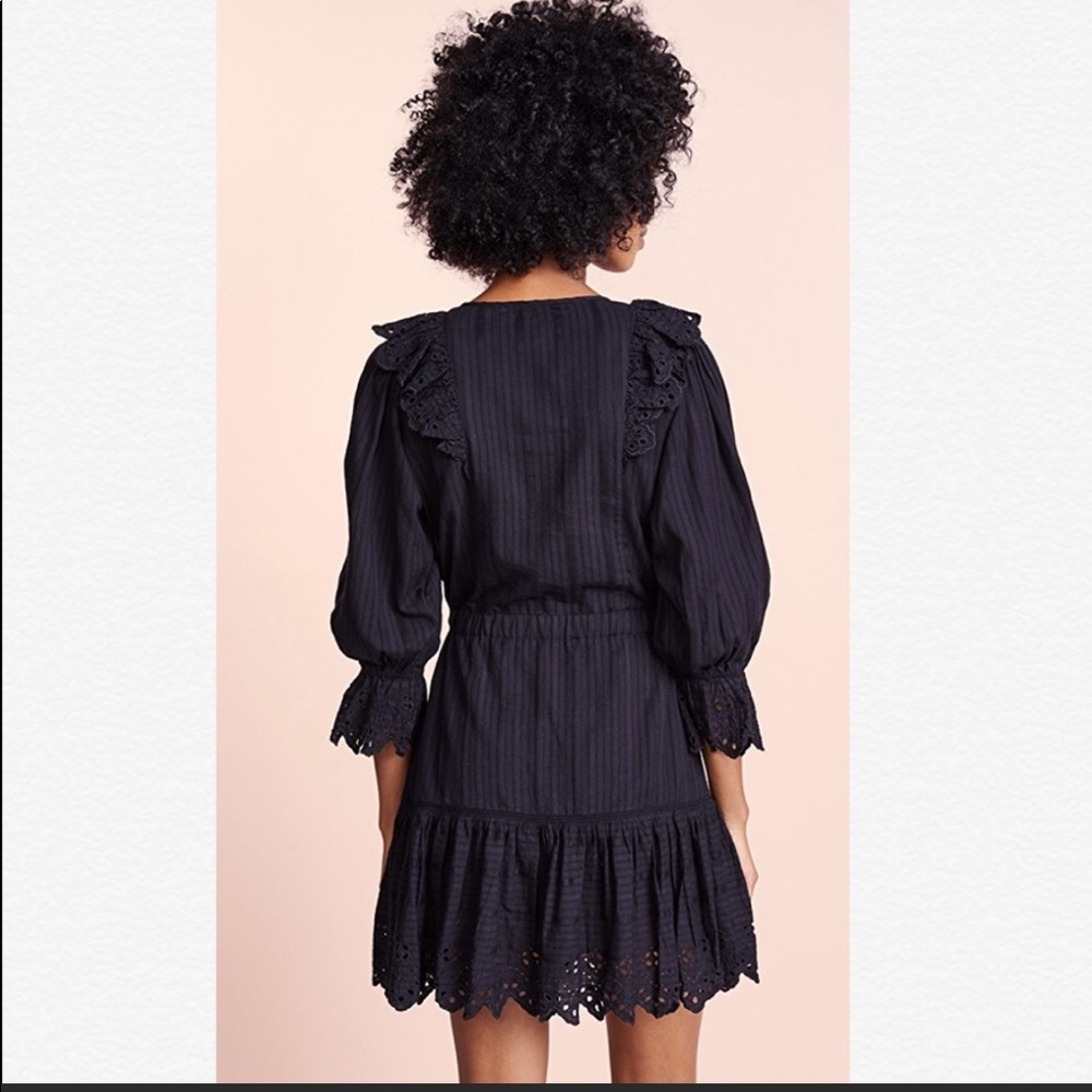 LA VIE REBECCA TAYLOR BLACK SATIN STRIPE DOBBY DRESS SIZE MEDIUM 💯 COTTON EUC - Picture 3 of 16